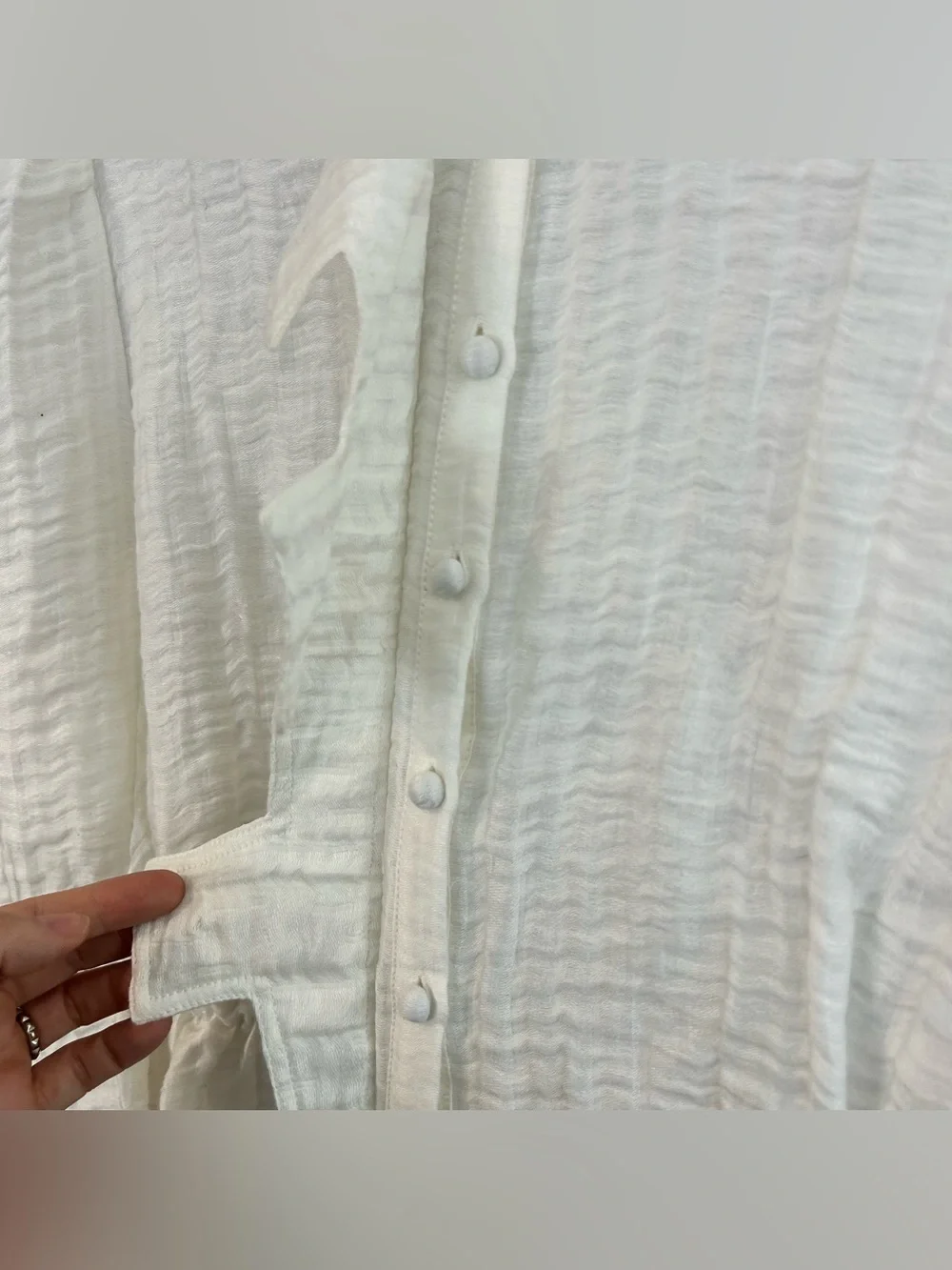 Love Binetti White Button Front Peasant Peplum Boho Blouse Medium FLAW